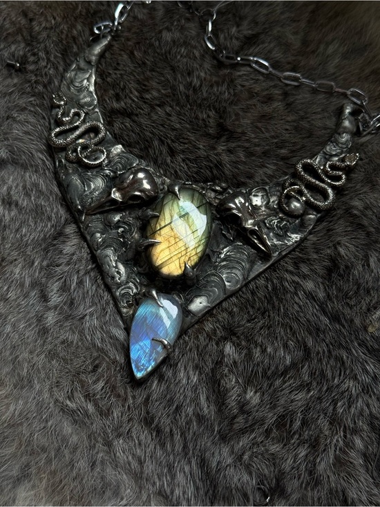 Artisan Jewelry - Labradorite moonstone Statement Necklace collar  festival jewelry southern goth